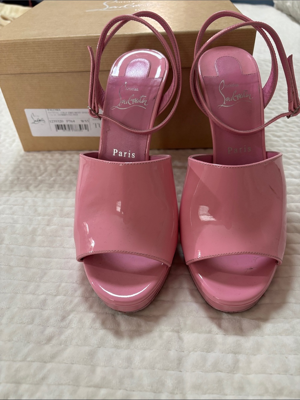 Christian Louboutin Pink Patent Leather Open-Toe Platform Sandals